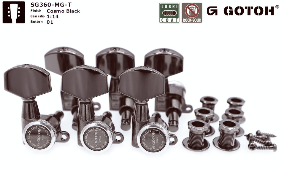 Gotoh SG360-MGT(CK)01 Locking Tuners with MG-T Post, 3L+3R (Cosmo Black)
