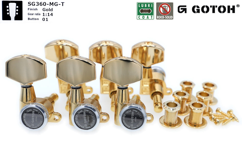 Gotoh SG360-MGT(G)01 Locking Tuners with MG-T Post, 3L+3R (Gold)