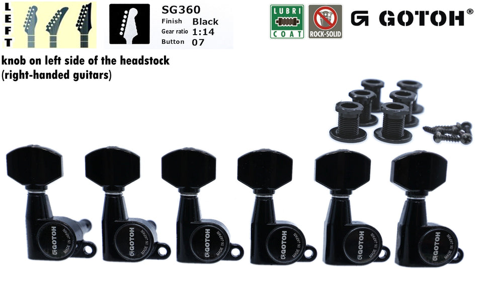Gotoh SG360(B)07 Tuners with Standard Post, 6 Left (Black)