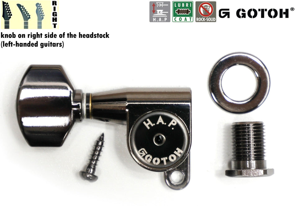 Gotoh SG360(CK)07 H.A.P. Guitar Tuner with Standard Adjustable Post from 19 to 25mm, 1 Right* for Left-Hand (Cosmo Black)