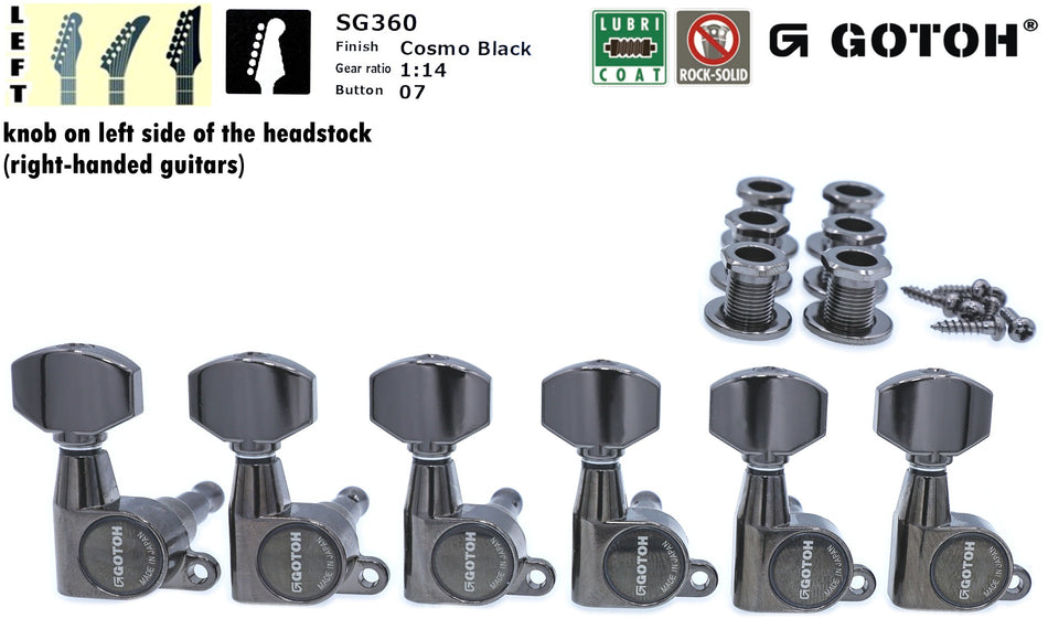 Gotoh SG360(CK)07 Tuners with Standard Post, 6 Left (Cosmo Black)