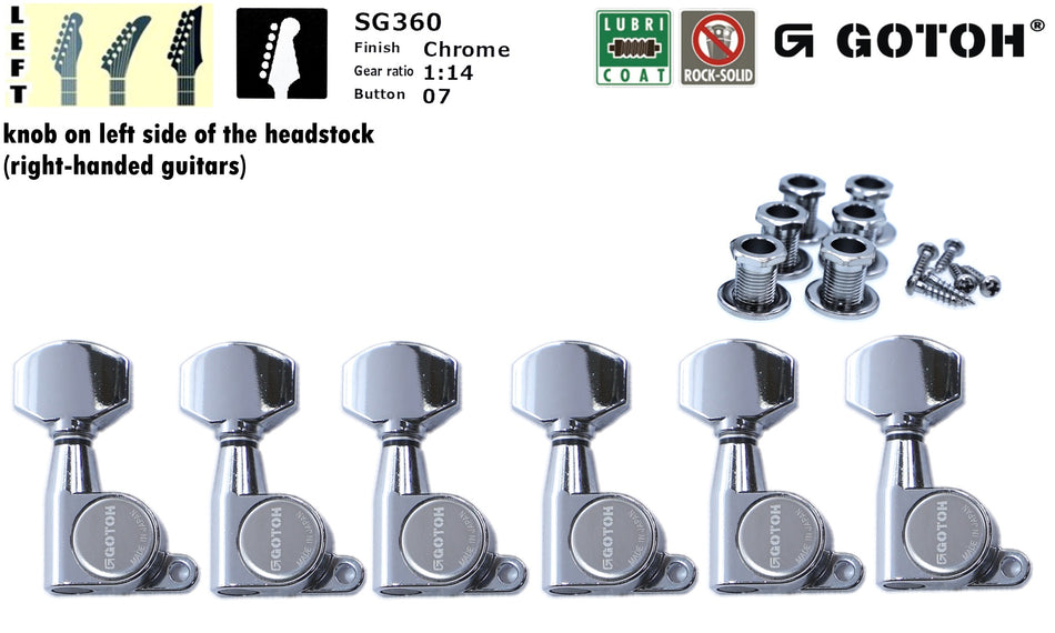 Gotoh SG360(C)07 Tuners with Standard Post, 6 Left (Chrome)