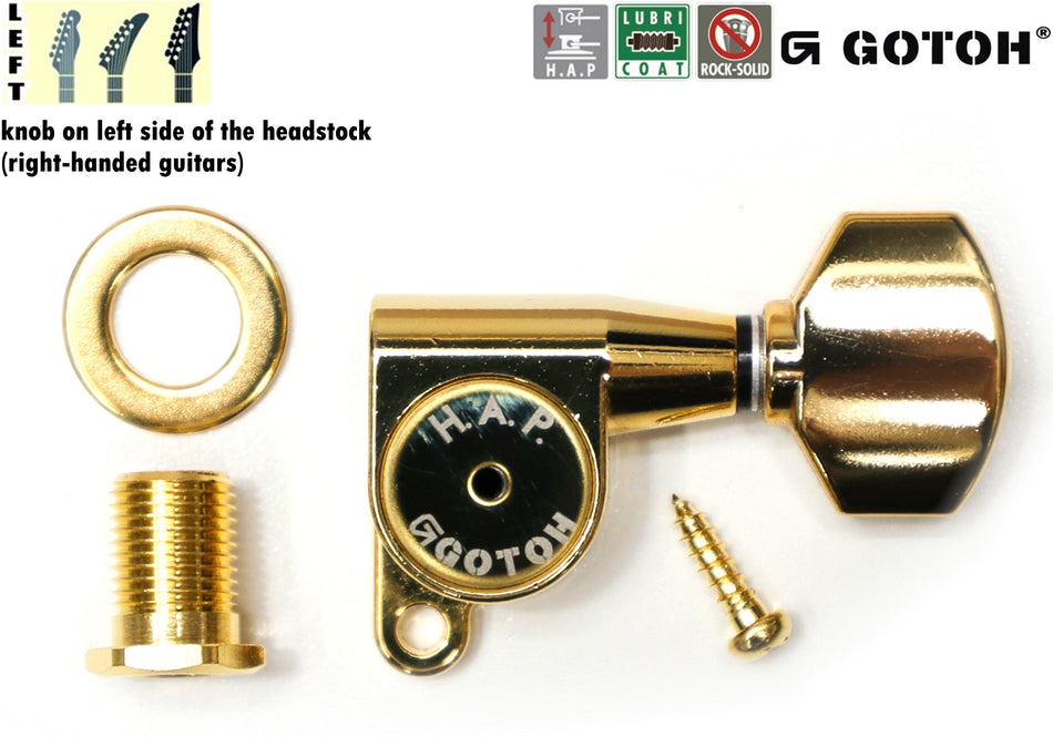 Gotoh SG360(G)07 H.A.P. Guitar Tuner with Standard Adjustable Post from 19 to 25mm, 1 Left (Gold)