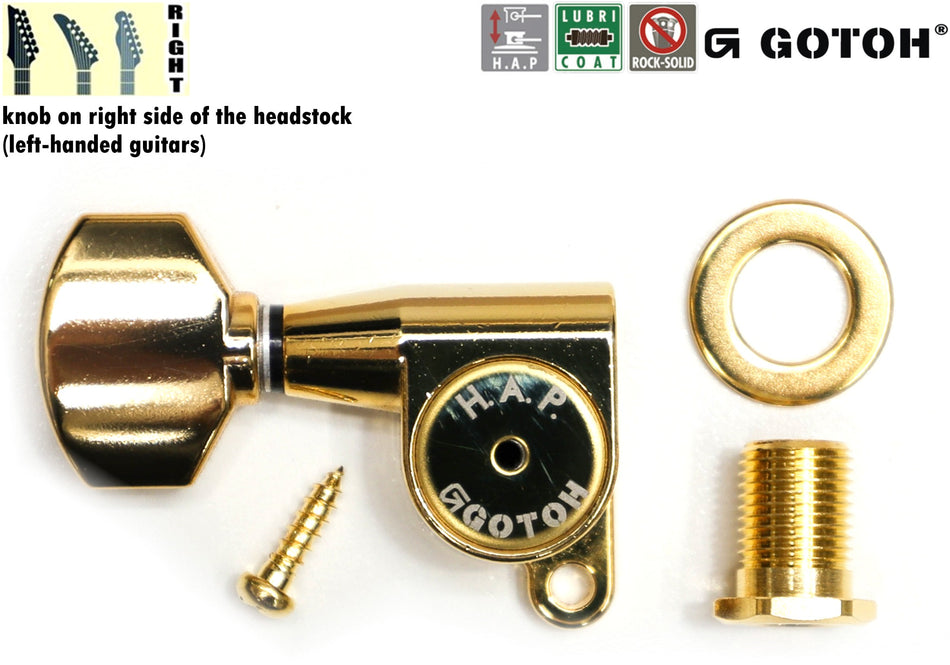 Gotoh SG360(G)07 H.A.P. Guitar Tuner with Standard Adjustable Post from 19 to 25mm, 1 Right* for Left-Hand (Gold)