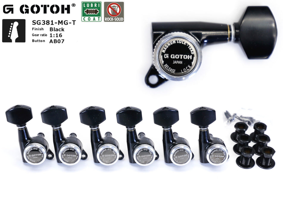 Gotoh SG381-MGT(B)AB07 Tuners with thumbscrews locking MG-T Post, 6 Left (Black)