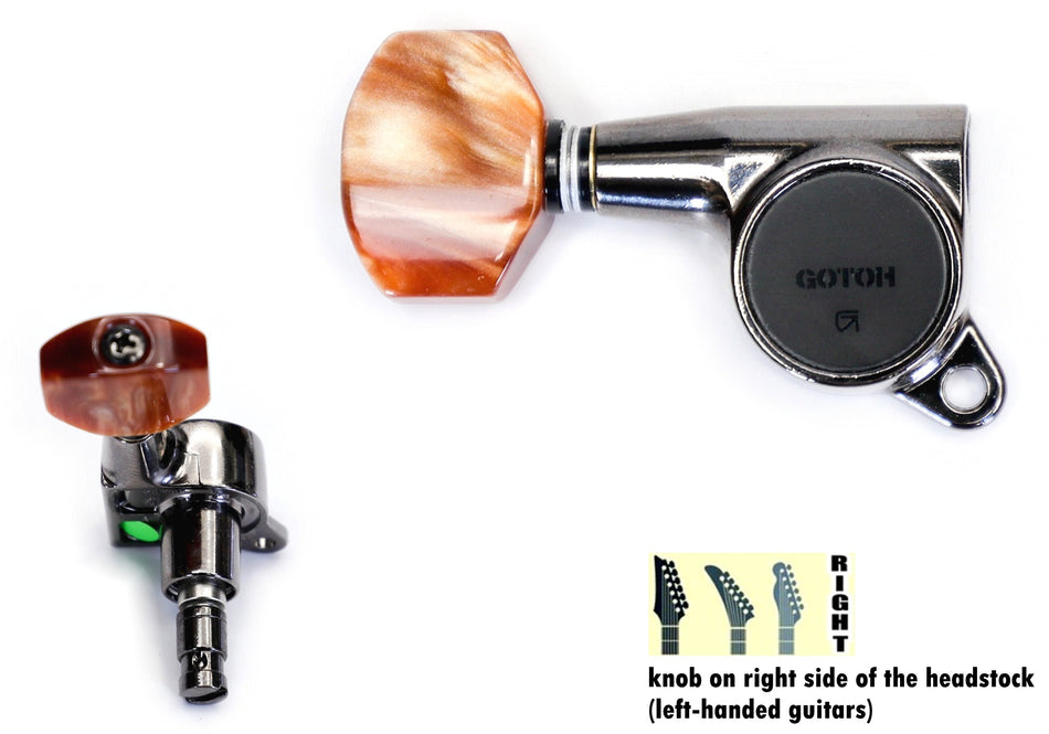 Gotoh SG381-MGT(CK)P08 Tuners with thumbscrews locking MG-T Post, 6 Right* for Left-Hand (Cosmo Black)