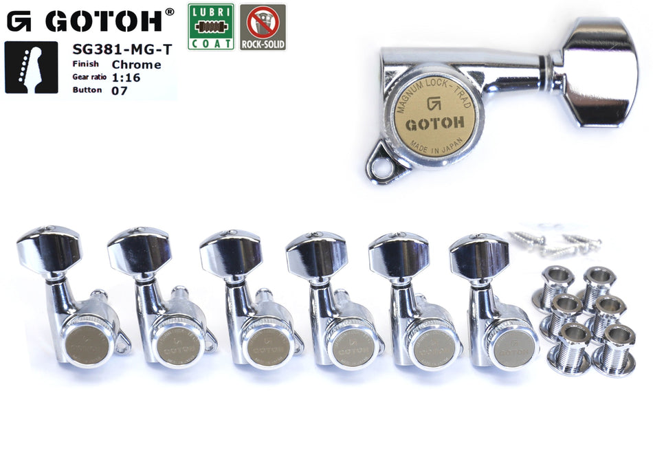 Gotoh SG381-MGT(C)07 Tuners with thumbscrews locking MG-T Post, 6 Left (Chrome)