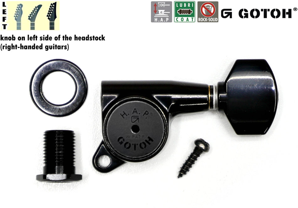 Gotoh SG381(B)07 H.A.P. Guitar Tuner with Short Adjustable Post from 17 to 21mm, 1 Left (Black)