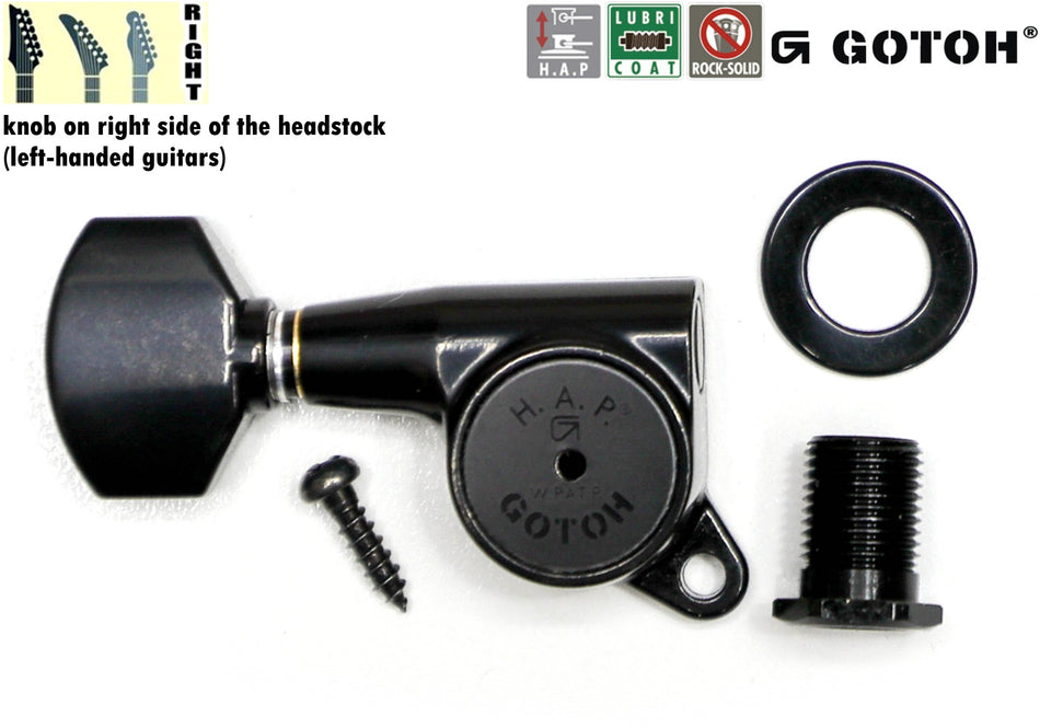 Gotoh SG381(B)07 H.A.P. Guitar Tuner with Short Adjustable Post from 17 to 21mm, 1 Right* for Left-Hand (Black)