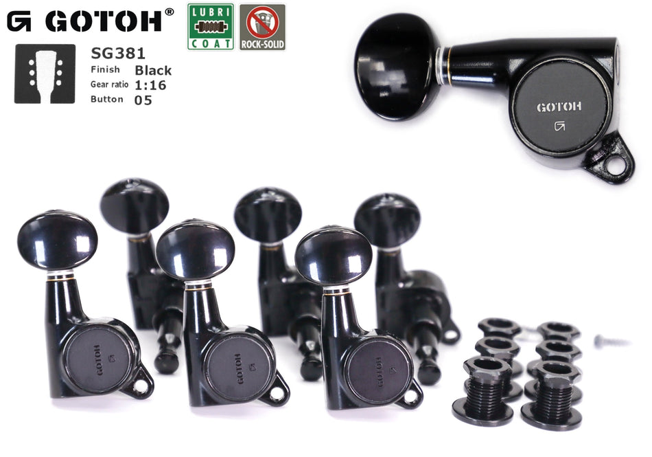 Gotoh SG381(B)05 Tuners with Standard Post, 3L+3R (Black)
