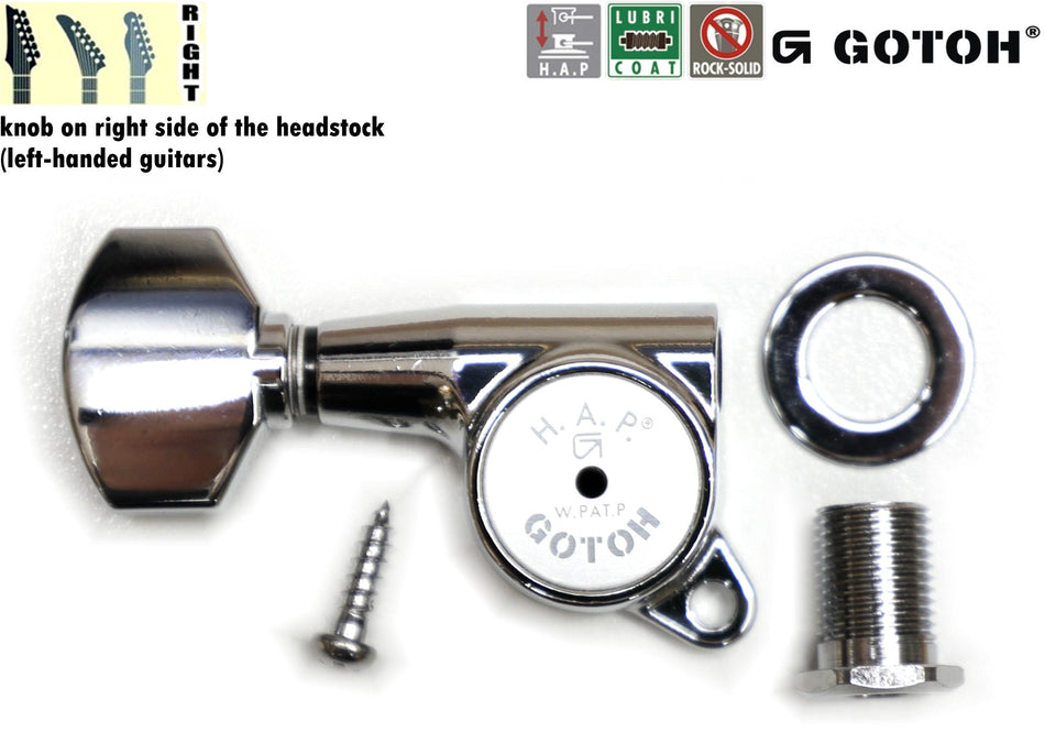 Gotoh SG381(C)07 H.A.P. Guitar Tuner with Standard Adjustable Post from 19 to 25mm, 1 Right* for Left-Hand (Chrome)