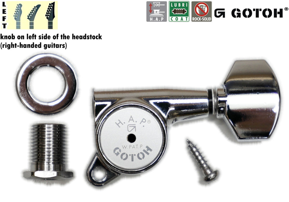 Gotoh SG381(C)07 H.A.P. Guitar Tuner with Short Adjustable Post from 17 to 21mm, 1 Left (Chrome)