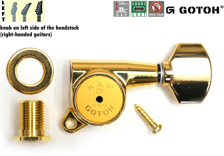 Gotoh SG381(G)07 H.A.P. Guitar Tuner with Short Adjustable Post from 17 to 21mm, 1 Left (Gold)