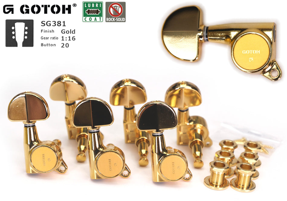 Gotoh SG381(G)20 Tuners with Standard Post, 3L+3R (Gold)