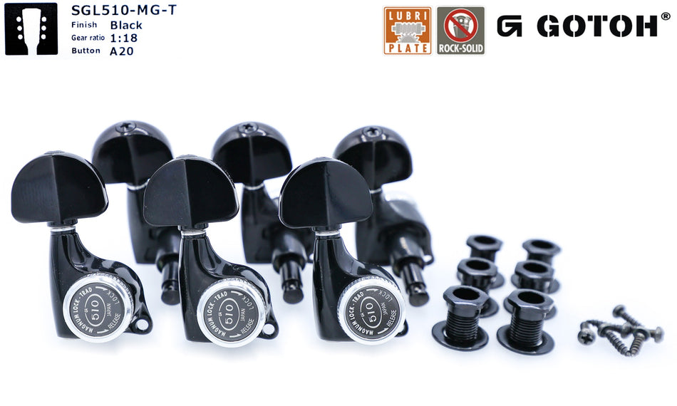 Gotoh SGL510-MGT(B)A20 Locking Tuners with MG-T Post, 3L+3R (Black)