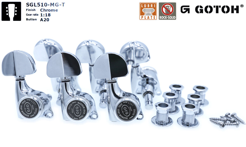 Gotoh SGL510-MGT(C)A20 Locking Tuners with MG-T Post, 3L+3R (Chrome)