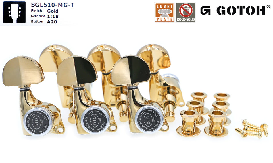 Gotoh SGL510-MGT(G)A20 Locking Tuners with MG-T Post, 3L+3R (Gold)