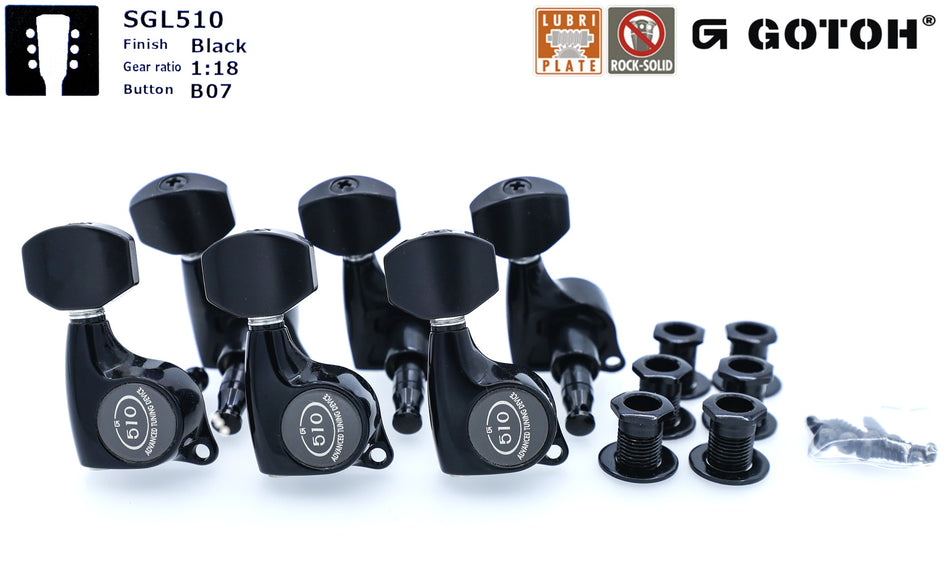 Gotoh SGL510(B)B07 Tuners with Standard Post, 3L+3R (Black)