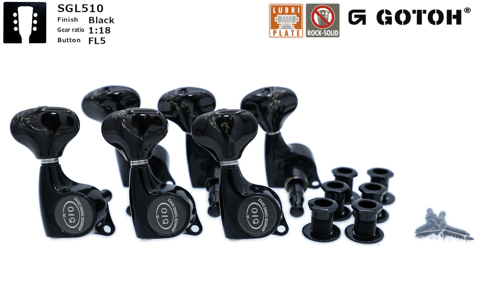 Gotoh SGL510(B)FL5 Tuners with Standard Post, 3L+3R (Black)