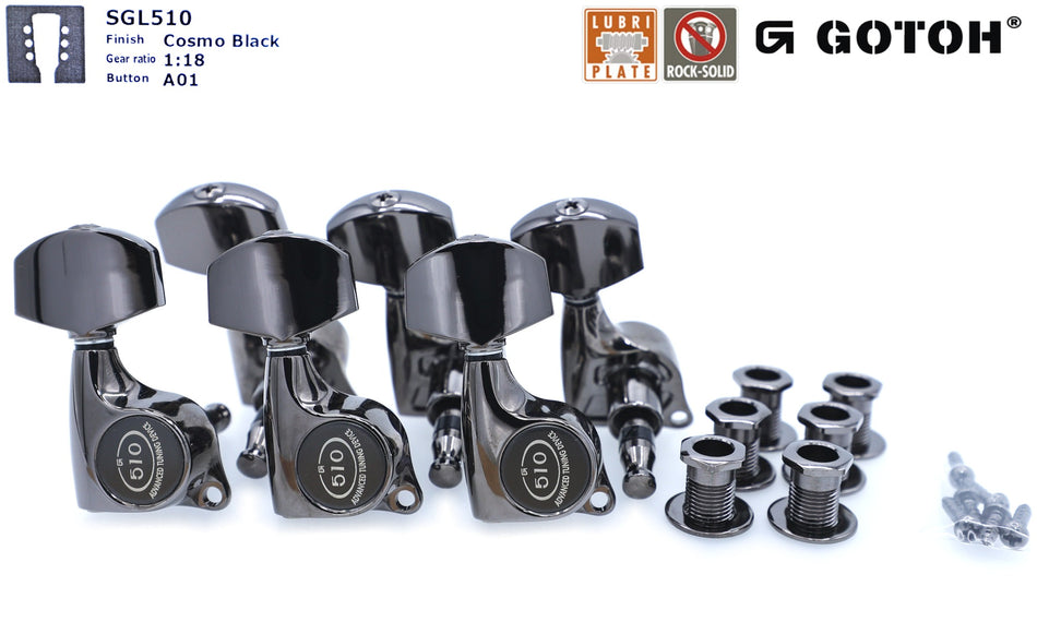 Gotoh SGL510(CK)A01 Tuners with Standard Post, 3L+3R (Cosmo Black)