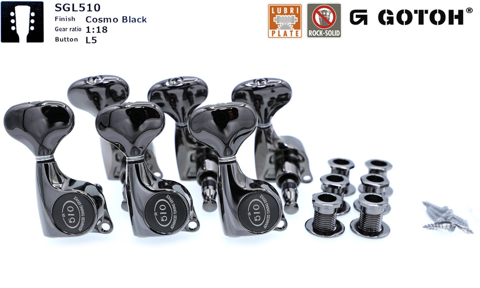 Gotoh SGL510(CK)L5 Tuners with Standard Post, 3L+3R (Cosmo Black)