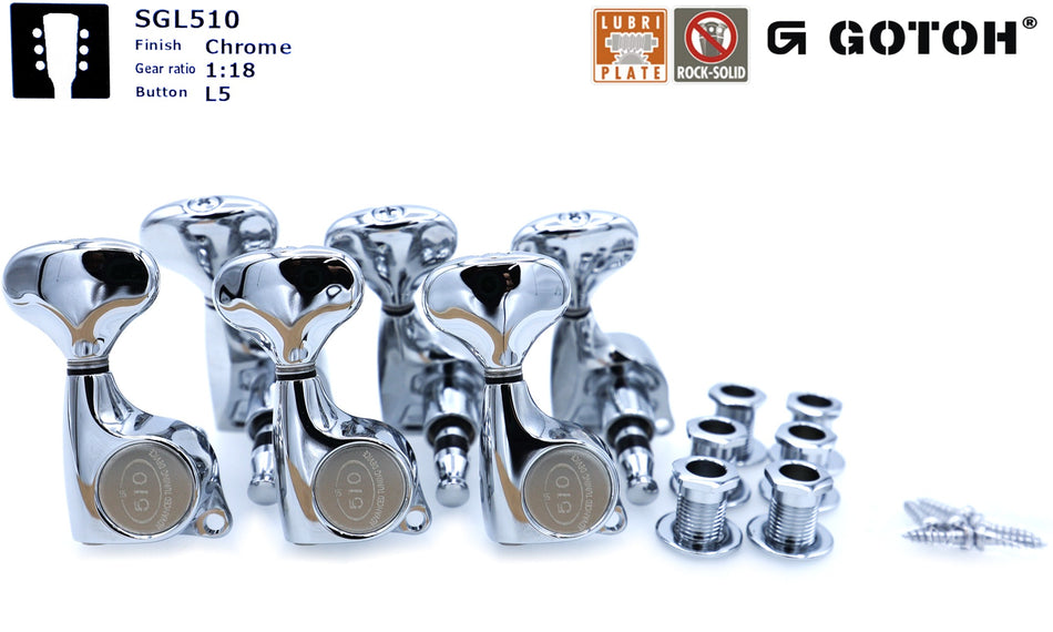 Gotoh SGL510(C)L5 Tuners with Standard Post, 3L+3R (Chrome)