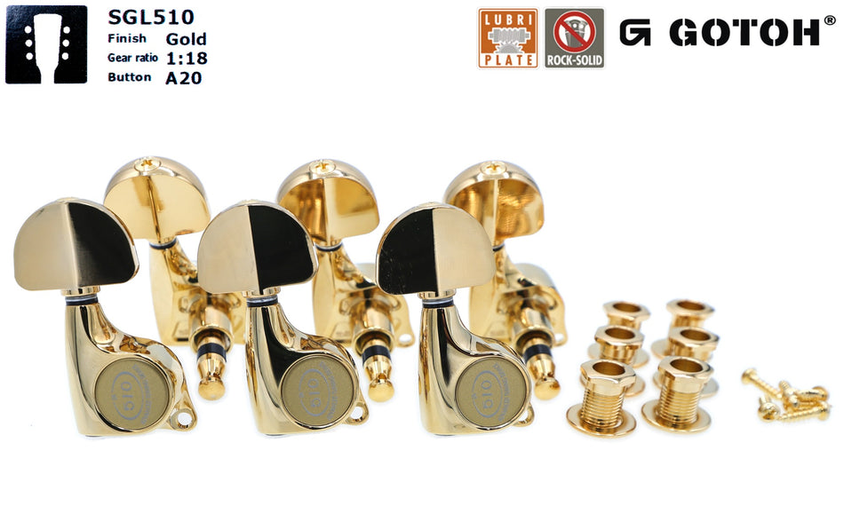 Gotoh SGL510(G)A20 Tuners with Standard Post, 3L+3R (Gold)