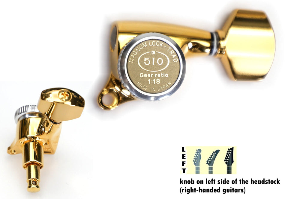 Gotoh SGS510Z-MGT(G)A07 Tuners with thumbscrews locking Post, 6 Left (Gold)