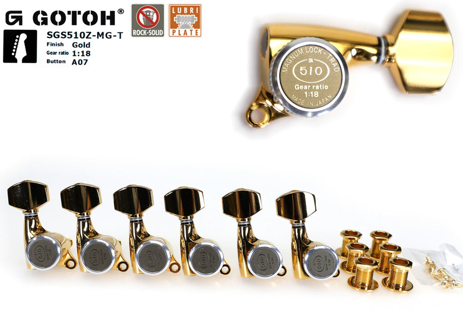 Gotoh SGS510Z-MGT(G)A07 Tuners with thumbscrews locking Post, 6 Left (Gold)