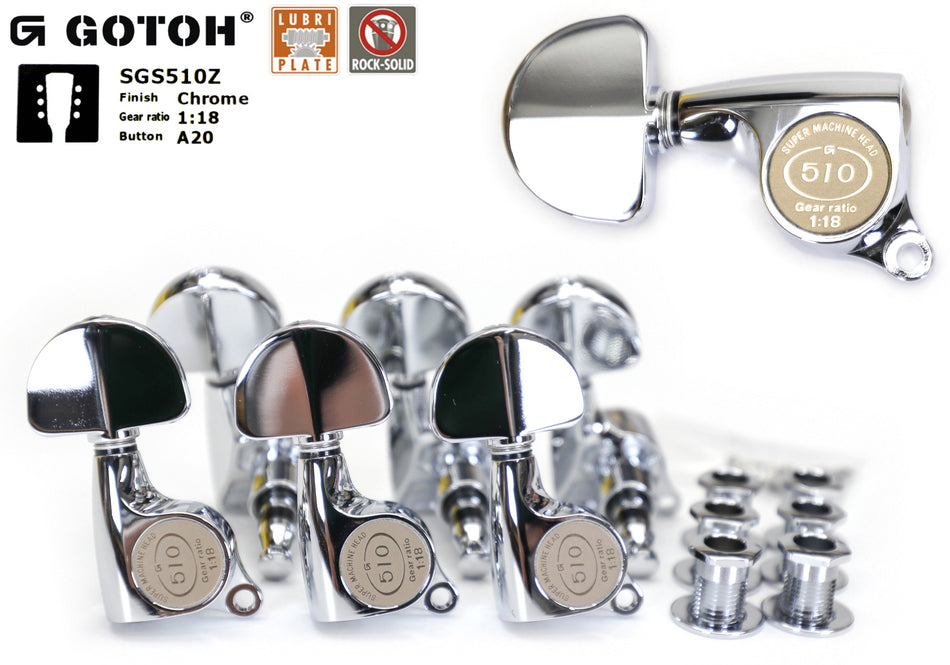 Gotoh SGS510Z(C)A20 Tuners with Standard Post, 3L+3R (Chrome)