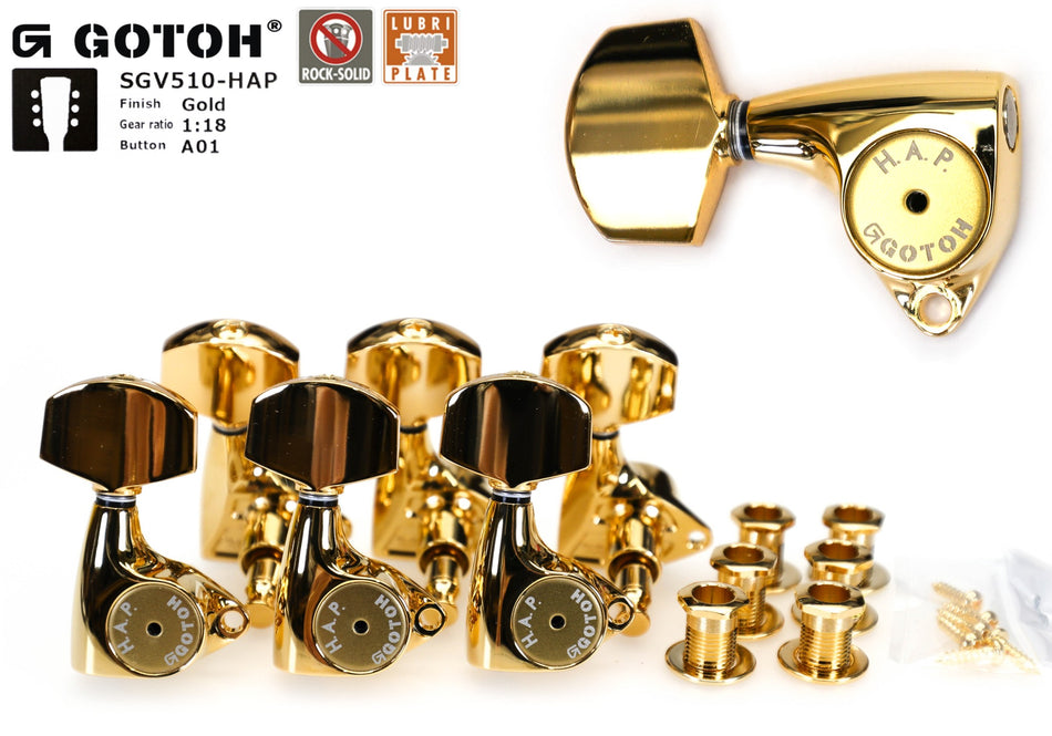 Gotoh SGV510-HAP(G)A01  Guitar Tuners with Height Adjustable Post, 3L+3R (Gold)