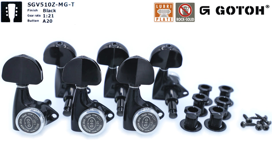 Gotoh SGV510Z-MGT(B)A20 Locking Tuners with MG-T Post, 3L+3R (Black)
