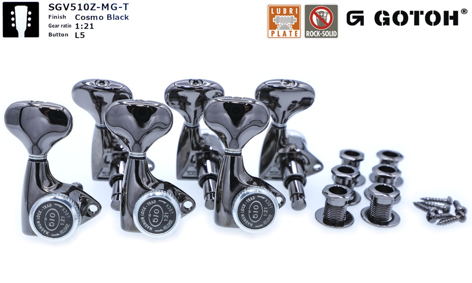 Gotoh SGV510Z-MGT(CK)L5 Locking Tuners with MG-T Post, 3L+3R (Cosmo Black)