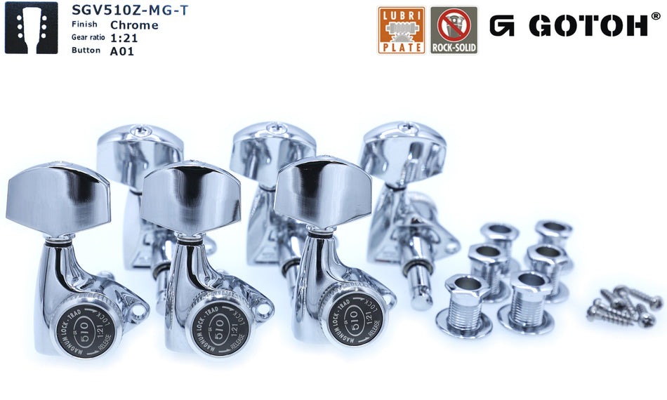 Gotoh SGV510Z-MGT(B)A01 Locking Tuners with MG-T Post, 3L+3R (Chrome)