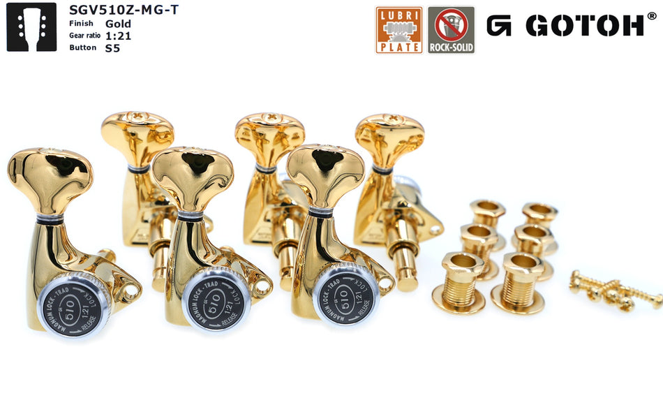 Gotoh SGV510Z-MGT(G)S5 Locking Tuners with MG-T Post, 3L+3R (Gold)