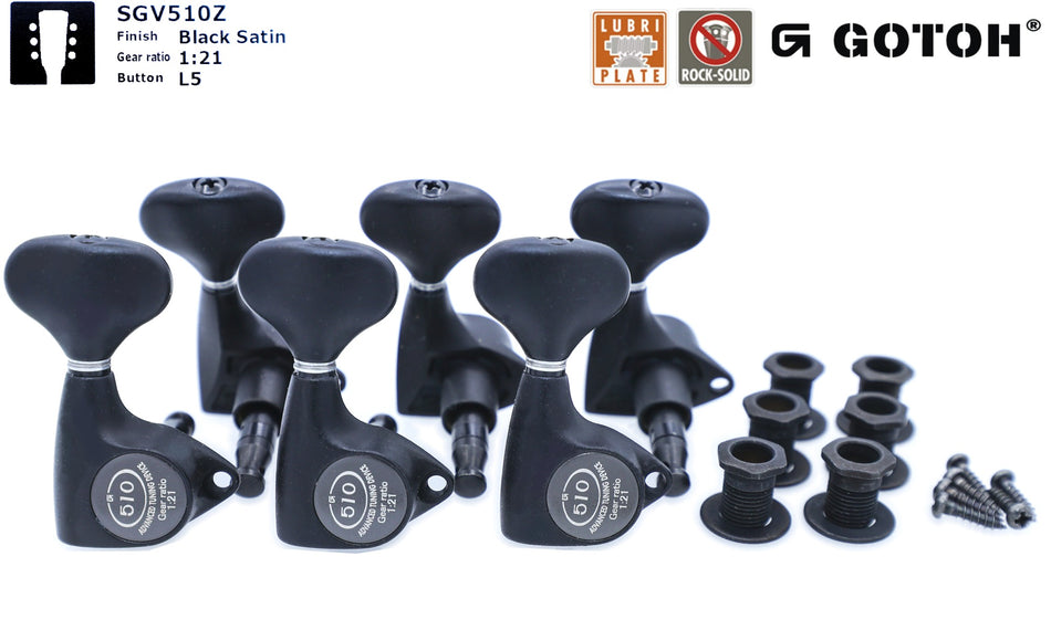 Gotoh SGV510Z(BS)L5 Tuners with Standard Post, 3L+3R (Black Satin)