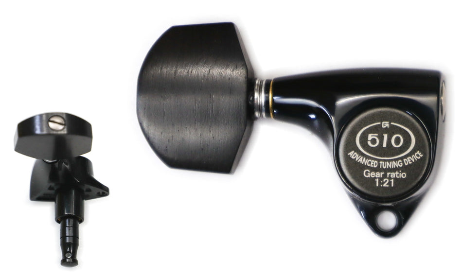 Gotoh SGV510Z(B)EN01 Tuners with Standard Post, 3L+3R (Black, Ebony Knobs)