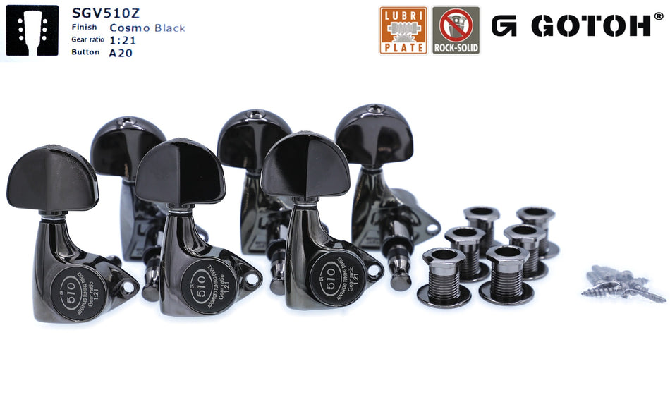 Gotoh SGV510Z(CK)A20 Tuners with Standard Post, 3L+3R (Cosmo Black)