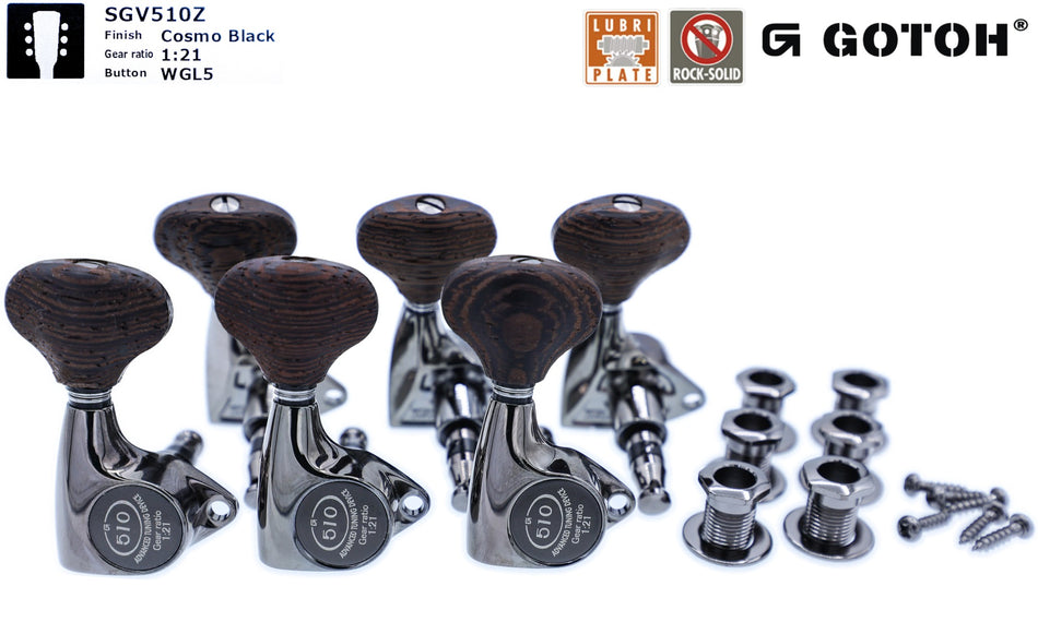 Gotoh SGV510Z(CK)WGL5 Tuners with Standard Post, 3L+3R (Chrome, Wenge Knobs)
