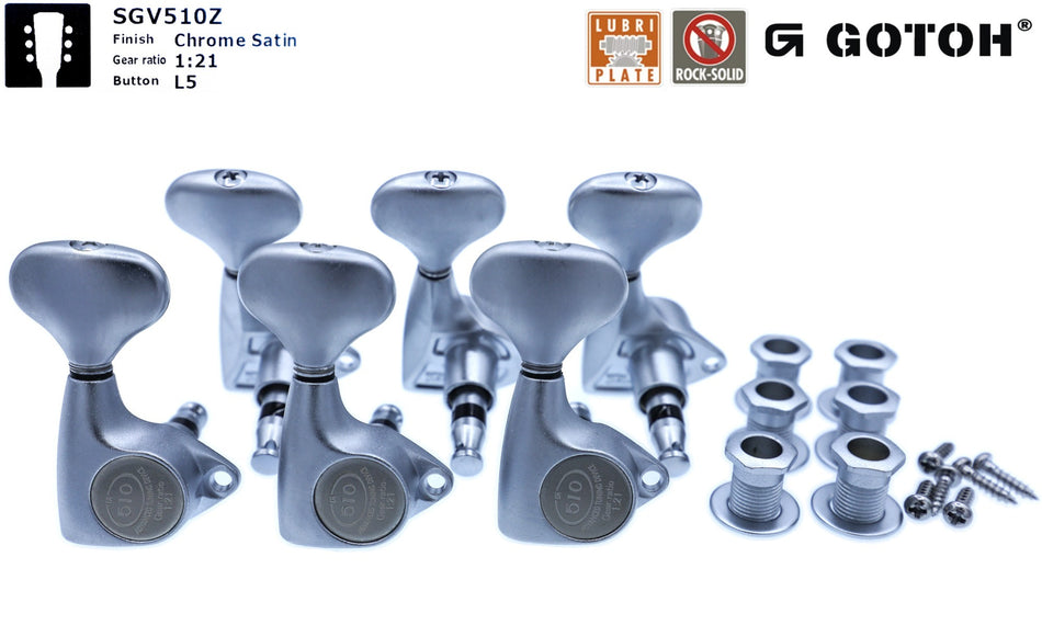 Gotoh SGV510Z(CS)L5 Tuners with Standard Post, 3L+3R (Chrome Satin)