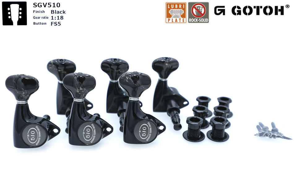 Gotoh SGV510(B)FS5 Tuners with Standard Post, 3L+3R (Black)