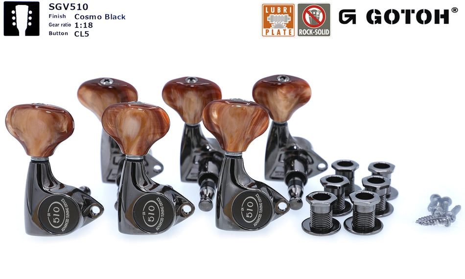 Gotoh SGV510(CK)CL5 Tuners with Standard Post, 3L+3R (Cosmo Black)