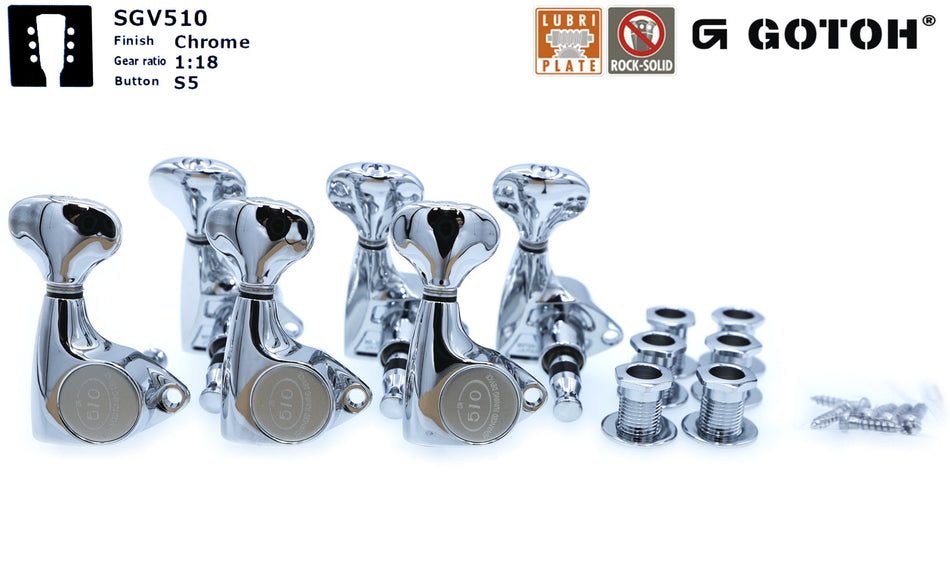 Gotoh SGV510(C)S5 Tuners with Standard Post, 3L+3R (Crome)