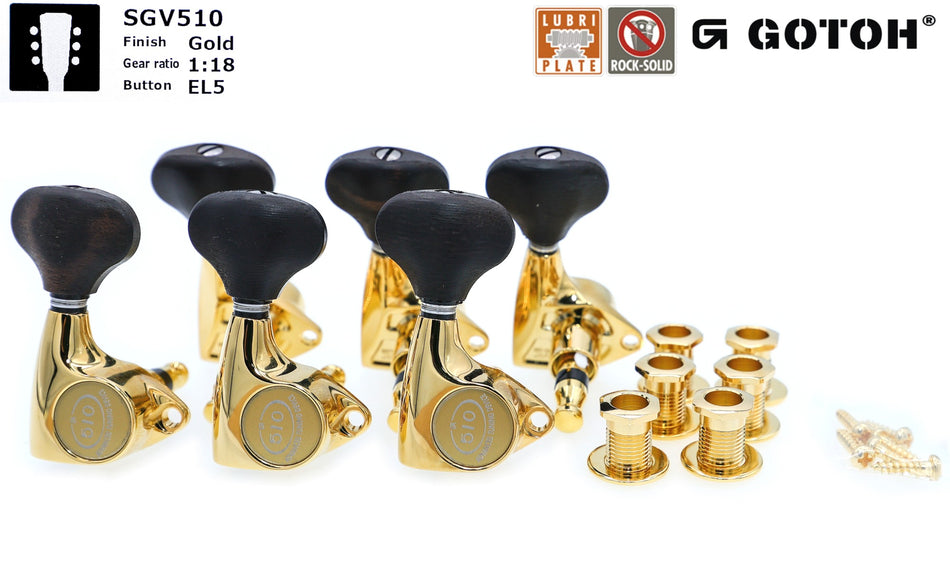 Gotoh SGV510(G)EL5 Tuners with Standard Post, 3L+3R (Cosmo Black, Ebony Knobs)