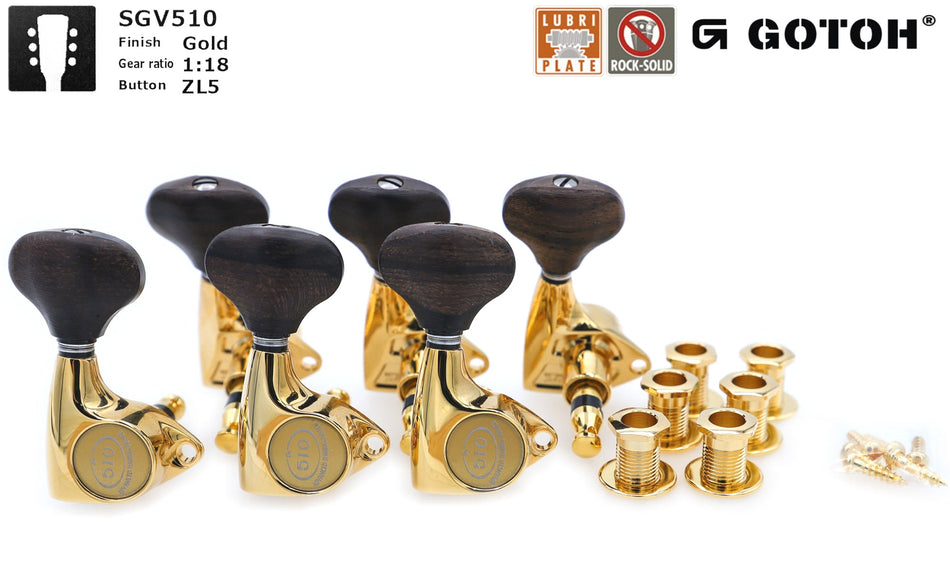 Gotoh SGV510(G)ZL5 Tuners with Standard Post, 3L+3R (Cosmo Black, Ziricote Knobs)