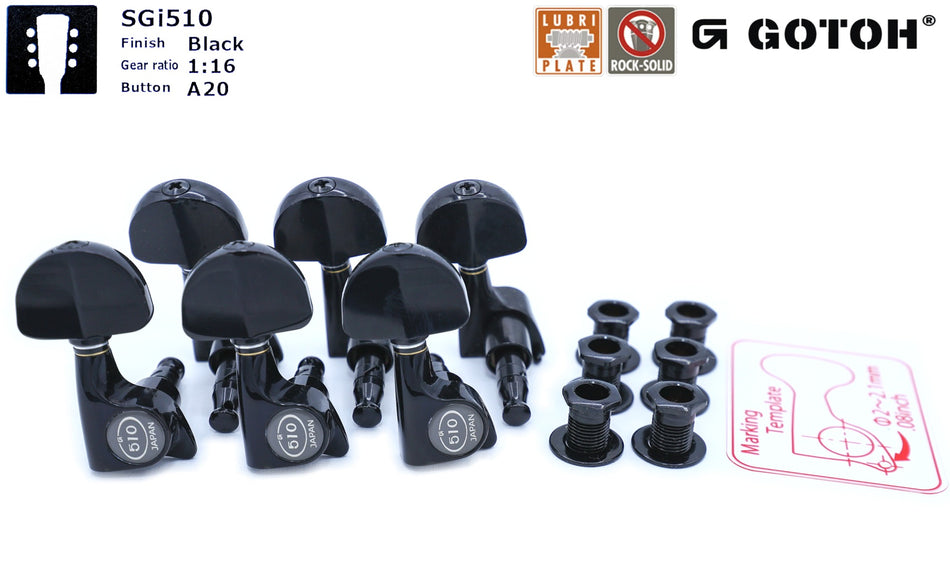 Gotoh SGi510(B)A20 Super-Mini Tuners with Standard Post, 3L+3R (Black)