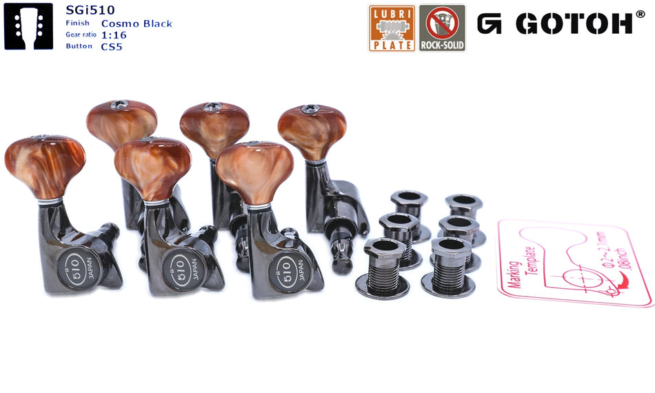 Gotoh SGi510(CK)CS5 Super-Mini Tuners with Standard Post, 3L+3R (Cosmo Black)