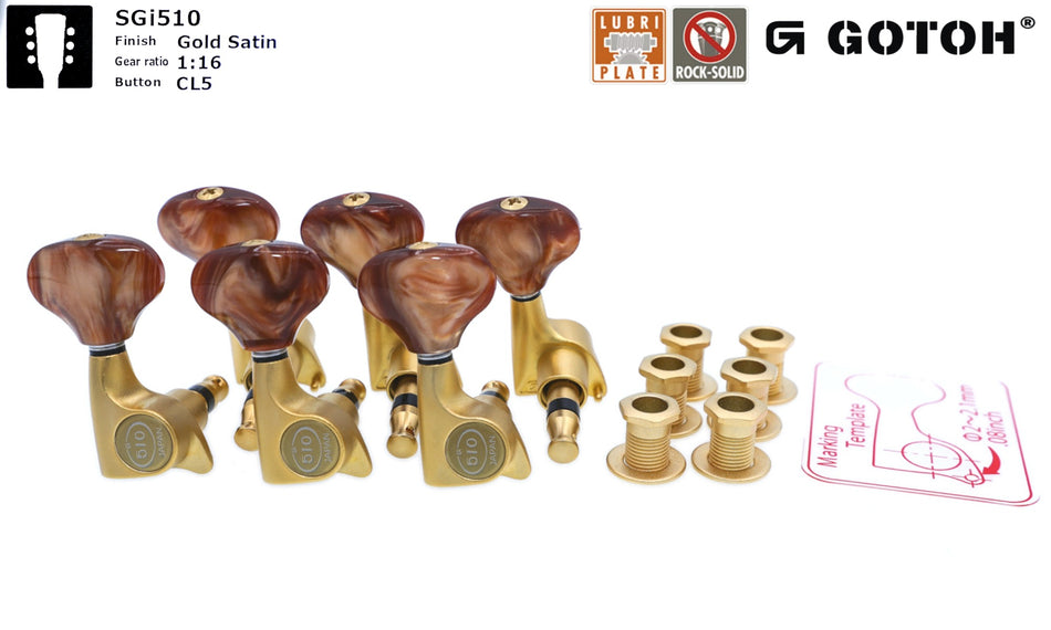 Gotoh SGi510(GS)CL5 Super-Mini Tuners with Standard Post, 3L+3R (Gold Satin)