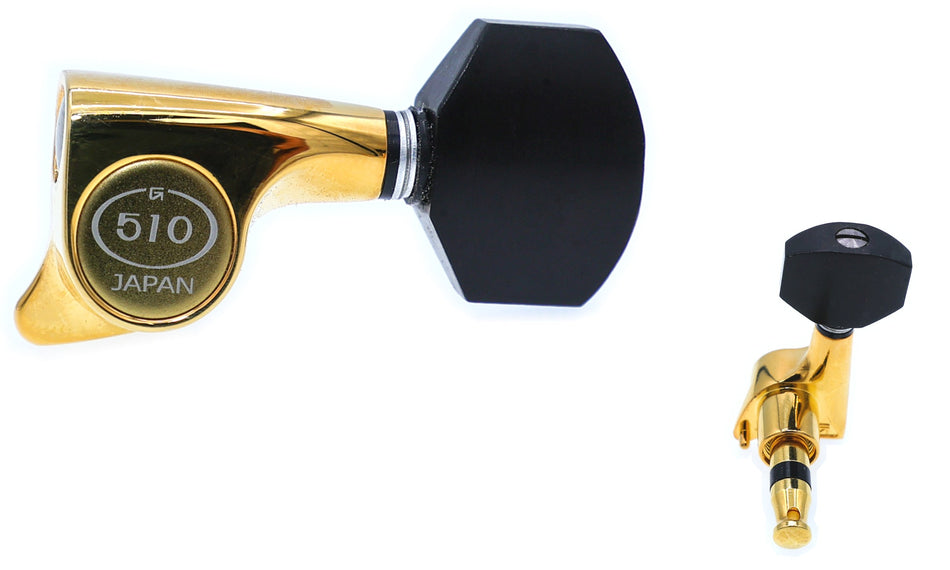 Gotoh SGi510(G)EN07 Super-Mini Tuners with Standard Post, 6-Left (Gold, Ebony Knobs)