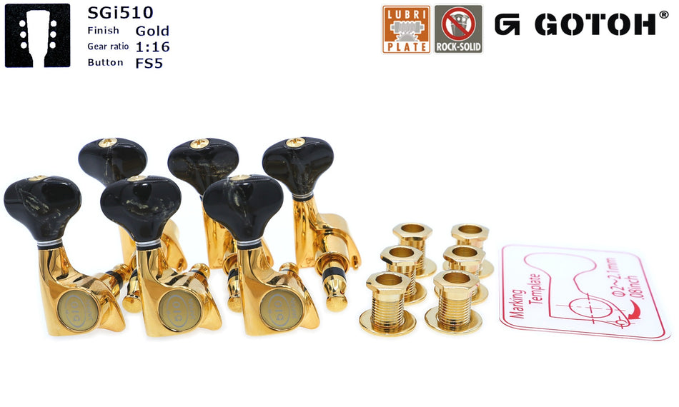 Gotoh SGi510(G)FS5 Super-Mini Tuners with Standard Post, 3L+3R (Gold)